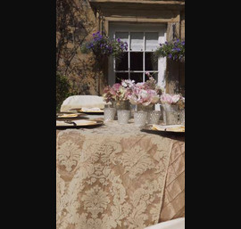 NEW! Gold flock table runner with Gold pin tuck taffeta table runner