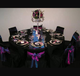 Black Chair Covers with Two Tone Purple Organza Bow and Black Table Linen at The Sage, Gateshead