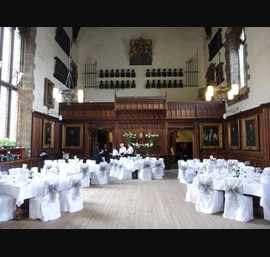 Durham Castle, White Chair Covers with Silver Organza Bows
