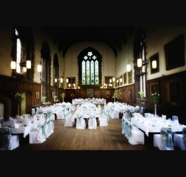 Durham Castle - Wedding Reception Teal Organza Bows and White Chair Covers