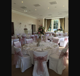 Antique Pink Organza Bows on White Made to Measure Chair Covers