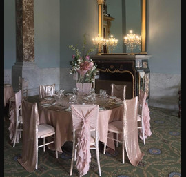 Antique Pink Ruffles alternating with Sequin Veils on our Chiavari Chairs