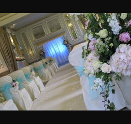 Aqua Organza Bows on Butter Made to Measure Chair Covers Argent D'or