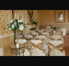 Gold Satin Bands on Butter Chair Covers, Close House Hotel