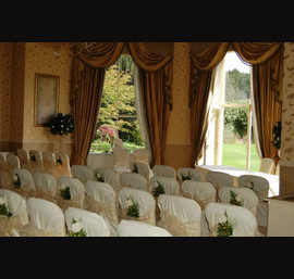 Chapagne Sashes on Butter Chair Covers - Floral insert by Wedding Flowers for You, Close House Hotel
