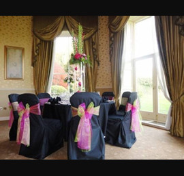 Black Chair Covers and Table Linen, Double Lime and Hot Pink Bow, Close House Hotel