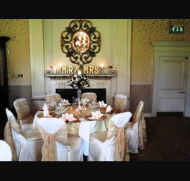 Champagne Flock Ties on Butter Chair Covers, Close House Hotel