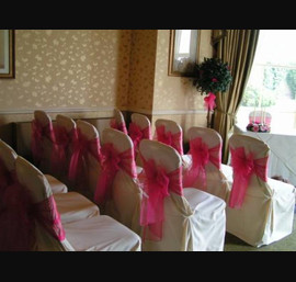 Pink Organza Bows and Butter Chair Covers, Civil Ceremony Close House Hotel