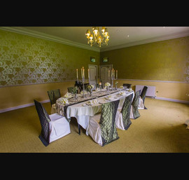 Olive Green Pintuck Chair Veils with Matching Table Runner - Private Dining set in the Fortuna Suite