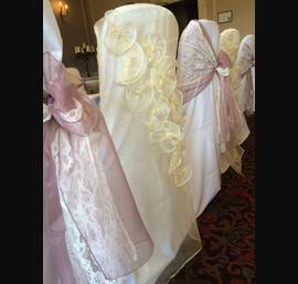 Floral Veils with Lace and Organza Side Sash