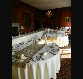 Tables set for wedding breakfast at Crathorne Hall