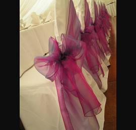 Pink & Purple Two Tone Side Sash on White Chair Covers - Dissington Hall