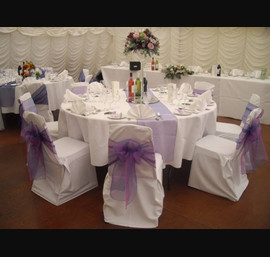 Heather Bows on White Chair Covers, Dissington Hall Hotel