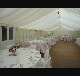 Baby Pink Organza Bow on White Chair Covers - Marquee Wedding Reception, Dissington Hall Hotel
