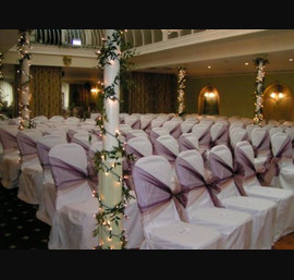 White Chair Covers with Two Tone Side Sash, Headlam Hall Hotel, Darlington