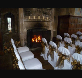 Winter Wedding, Redworth Hall Hotel, White Chair Covers, Bronze Organza Bow