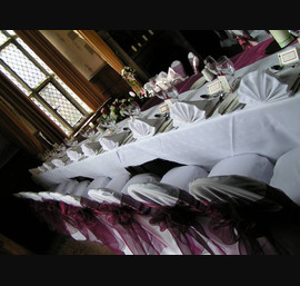 Deep Wine Organza Bows on White Chair Covers, Redworth Hall Hotel Darlington