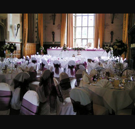 Wine Organza Bows on White Chair Covers, Redworth Hall Hotel, Darlington