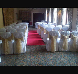 Vintage Gold Ties on White Chair Covers - Kelvington Suite, Redworth Hall Hotel, Darlington