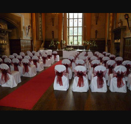 Russett Organza Sash, White Chair Covers, Civil Ceremony Redworth Hall - Photo c/o Mike Kellett, Toast Master