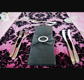 Fuschia Table Runner with Black Flock Runner on Black Table Linen at Rockliffe Hall