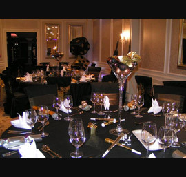 Casino Night, Black Chair Covers and Table Linen, Bronze Organza Bow, Rockliffe Hall Hotel
