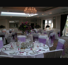 Pink/Purple Two Tone on White Made to Measure Chair Covers at Rockliffe Hall Hotel
