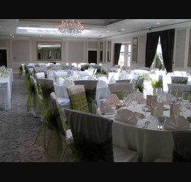 Olive Green Organza Bows on White Chair Covers, Rockliffe Hall Hotel