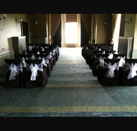 Seaham Hall - Black Chair Cover with White Sash