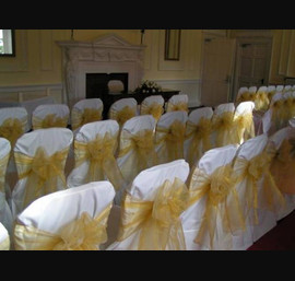 Walworth Castle, Darlington, Butter Chair Covers and Gold Bow
