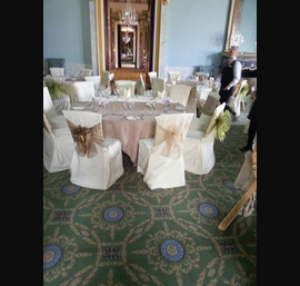 Greens, golds and bronzes on butter linen at Wynyard Hall