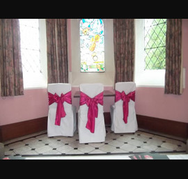 White Chair Coves with Hot Pink Satin Sashes