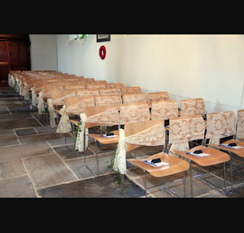 Champagne flocked organza sashes at All Saints Church, Kirkby Overblow
