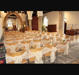 Champagne flocked organza sashes at All Saints Church, Kirkby Overblow