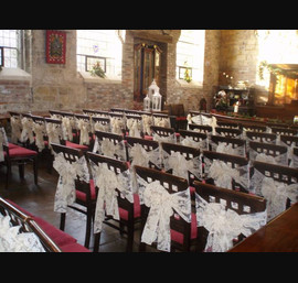 Champagne flocked sashes at Bedern Hall