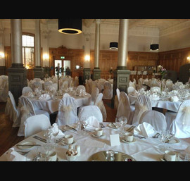 Champagne Organza Sashes on white chair covers at the Crown Hotel Harrogate