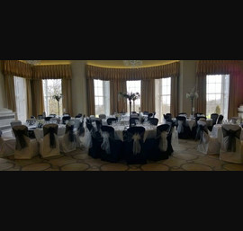 Black and white organza sashes on Black and White Chair Covers at Rudding Park, Harrogate