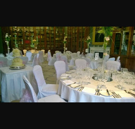 Baby Pink Organza sashes on White Chair Covers at Rudding Park, Harrogate