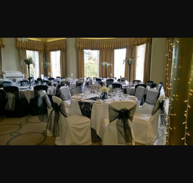 Black and white organza sashes on Black and White Chair Covers at Rudding Park, Harrogate