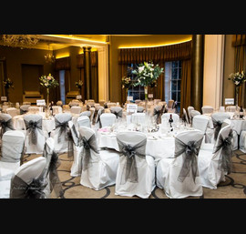 Silver Organza sashes on White Chair Covers at the Rudding Park Harrogate