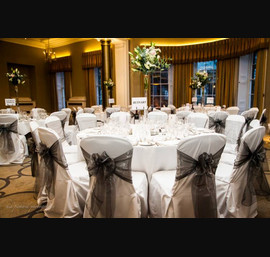 Silver Organza sashes on White Chair Covers at the Rudding Park Harrogate