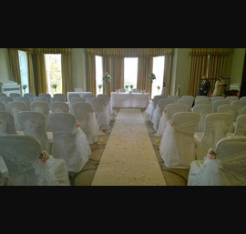 White flocked Organza sashes on White Chair Covers at Rudding Park, Harrogate
