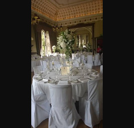 White Chair Covers in the dining room at Swinton Park