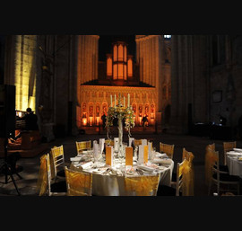 Yellow Organza sashes at the 100 days to the Tour de France dinner, Ripon Cathedral