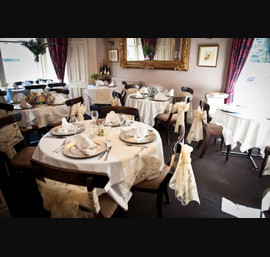 Champagne flocked table runners and sashes at William and Victorias Harrogate