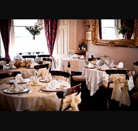 Champagne flocked table runners and sashes at William and Victorias Harrogate