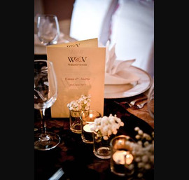 Gold pintuck and black flocked table runner at William and Victorias, Harrogate
