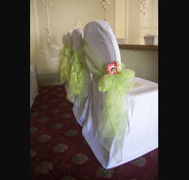 Silver lace caps on Chiavari chairs at Allerton castle