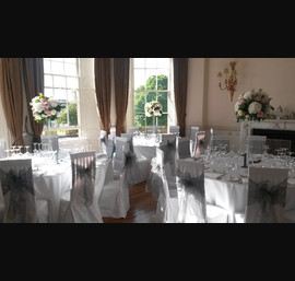 Silver Organza Sashes on White Chair Covers at Fasque Castle