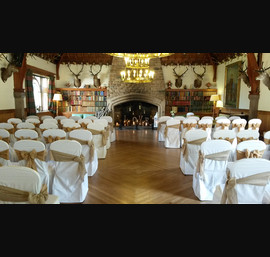 Hessian Sashes on White Chair Covers at Glen Tanar